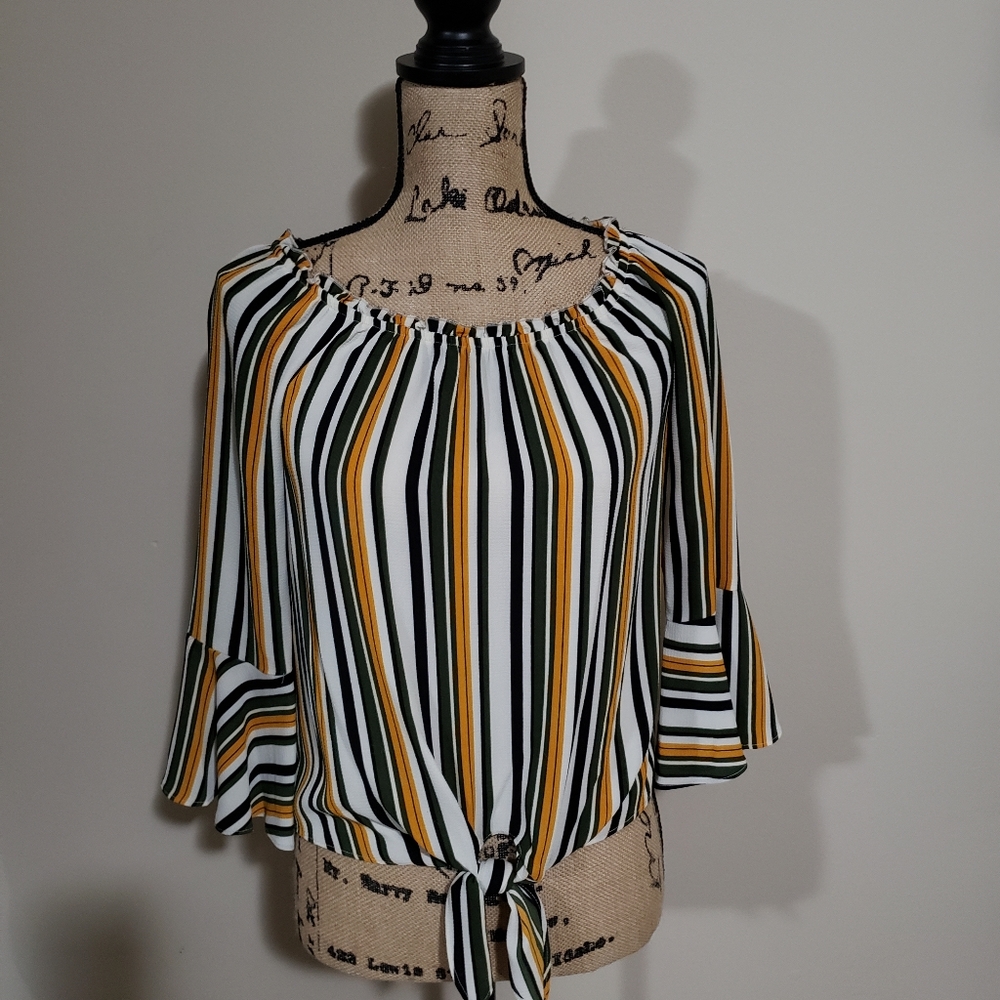 Striped Tie Front Blouse